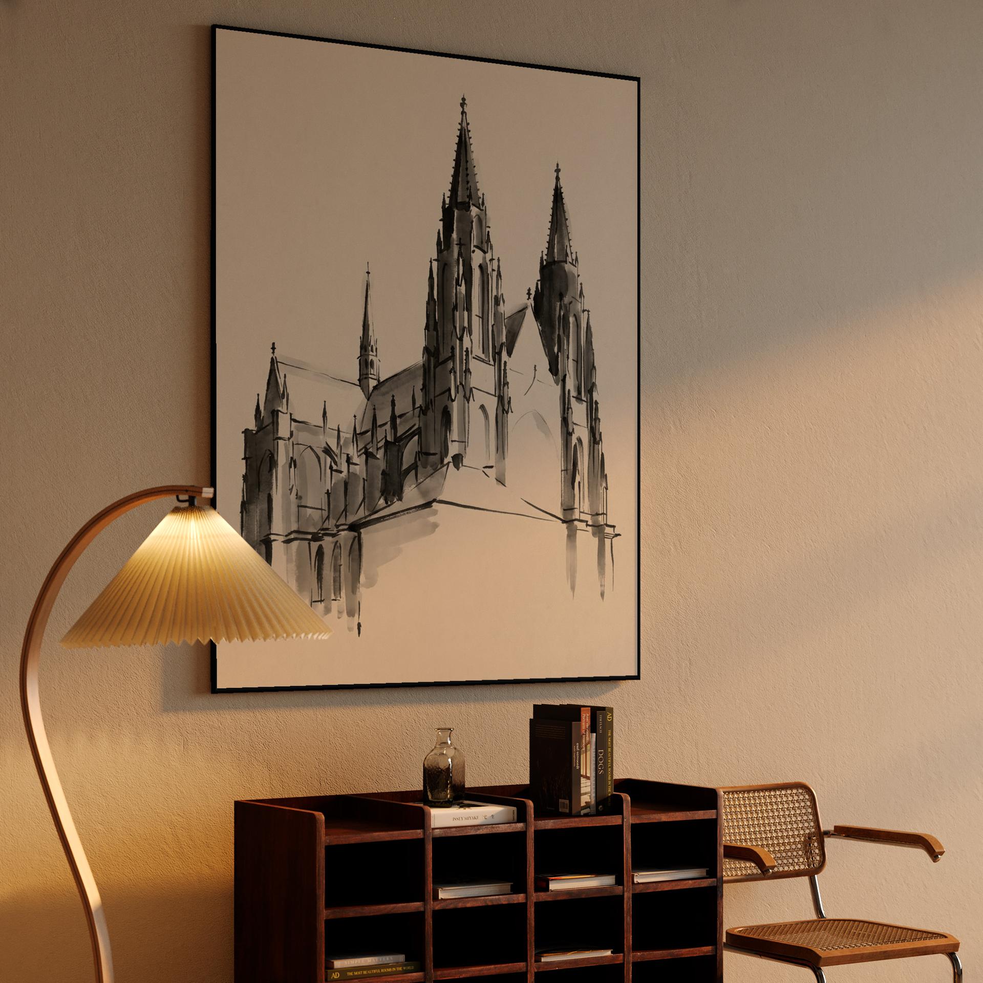 St. Vitus Cathedral Ink Wash Sketch
