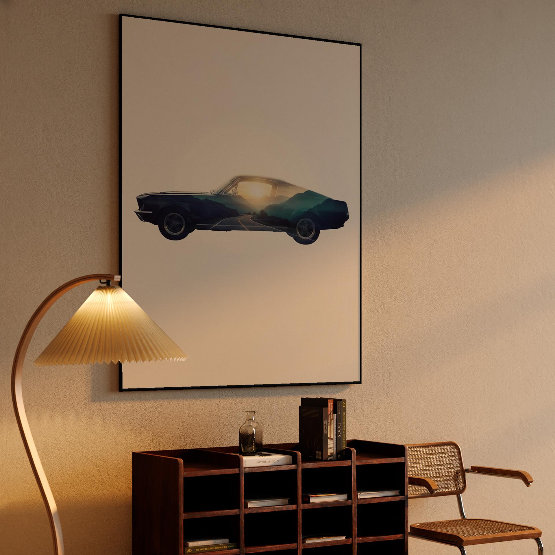 Mustang Horizon: Mountain Sunset Double Exposure