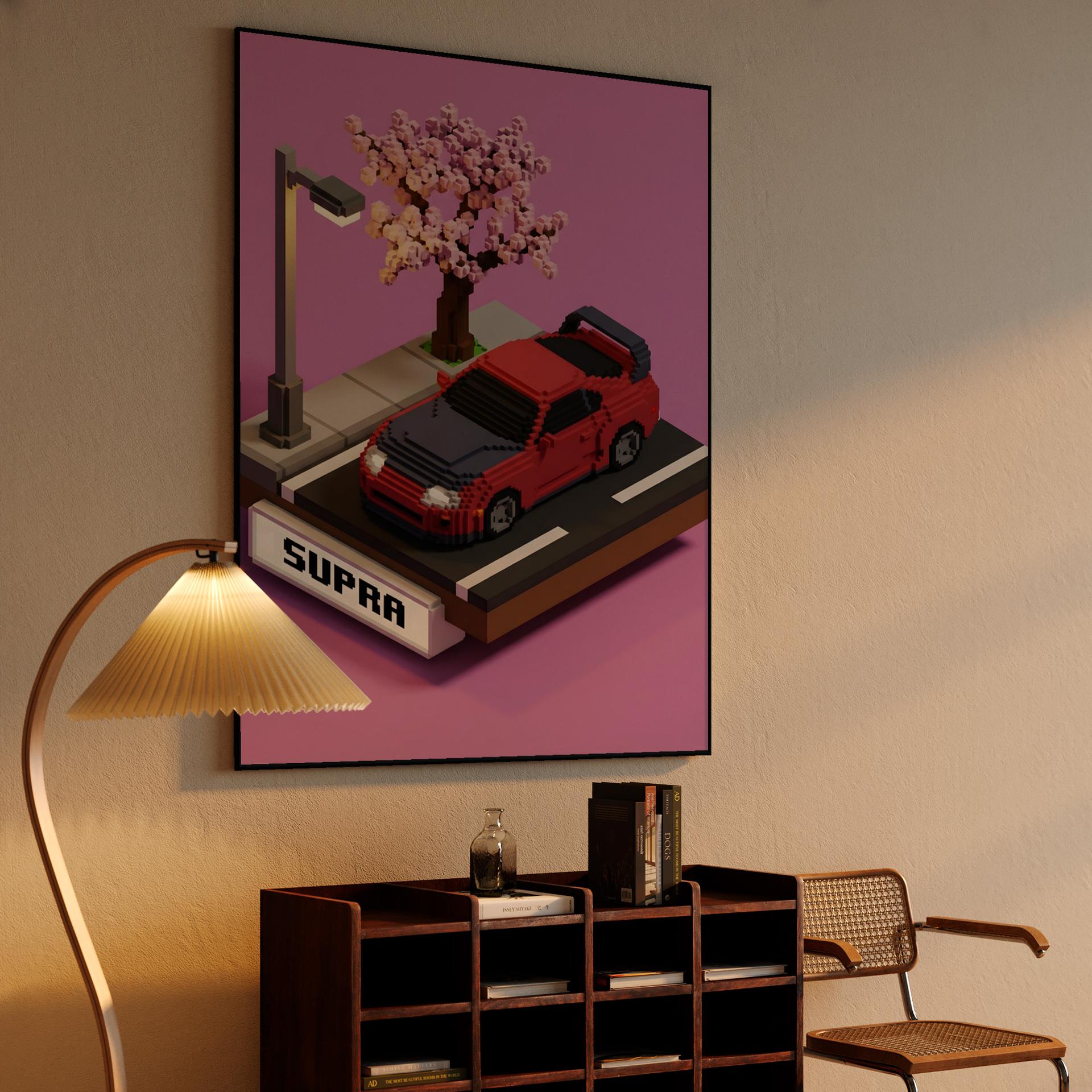 Voxel Dreams: Red Toyota Supra A80 Diorama