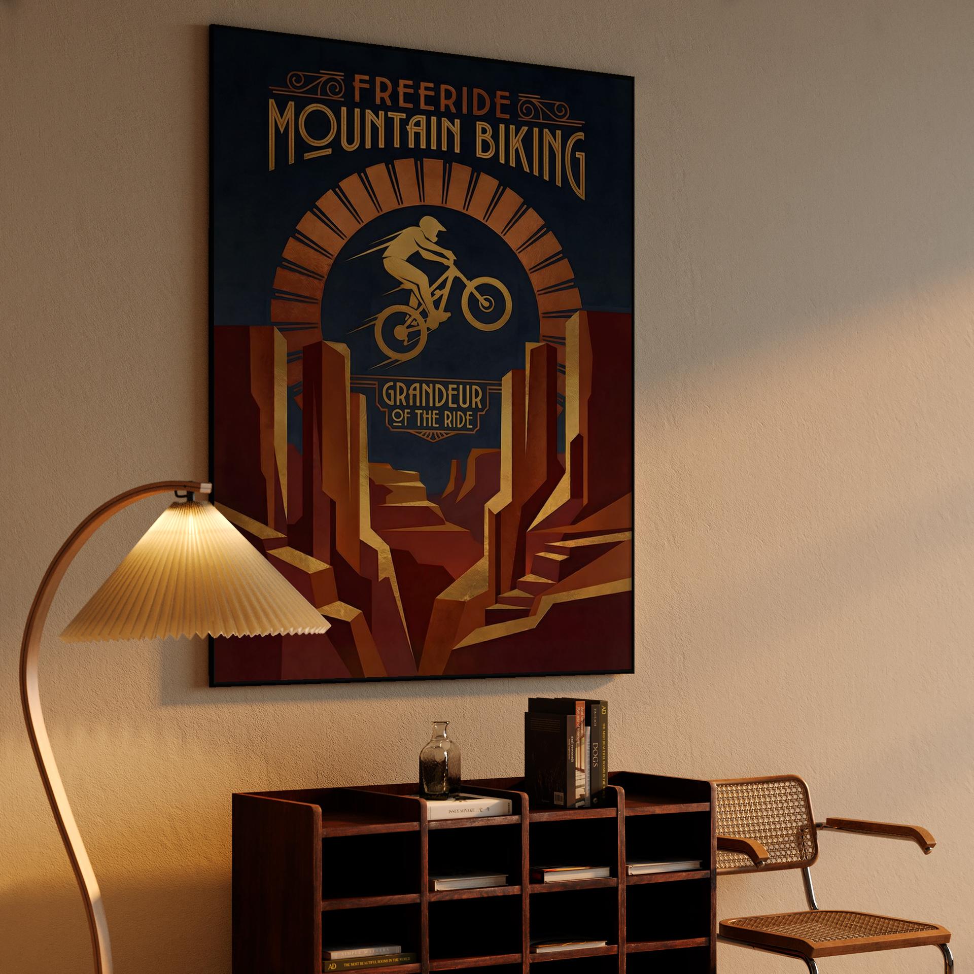 Grandeur of the Ride: Art Deco Mountain Biking Poster