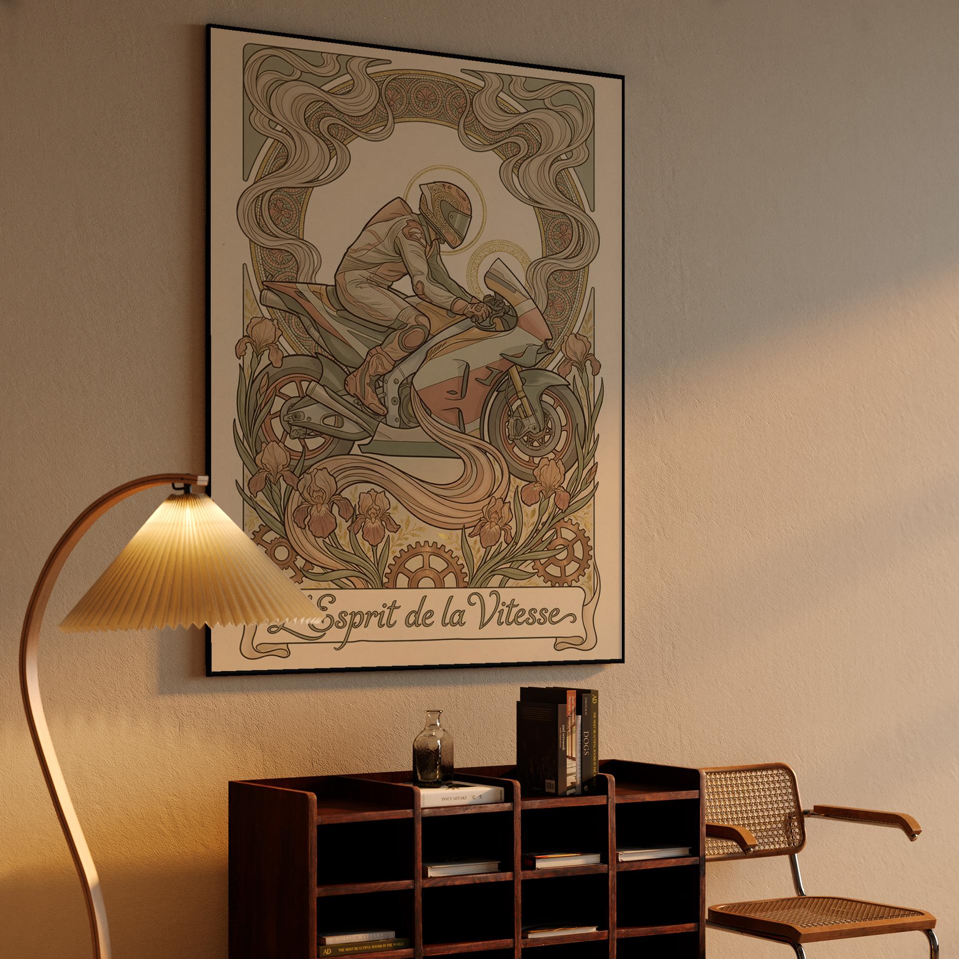L'Esprit de la Vitesse: Art Nouveau Sportbike Racing Poster