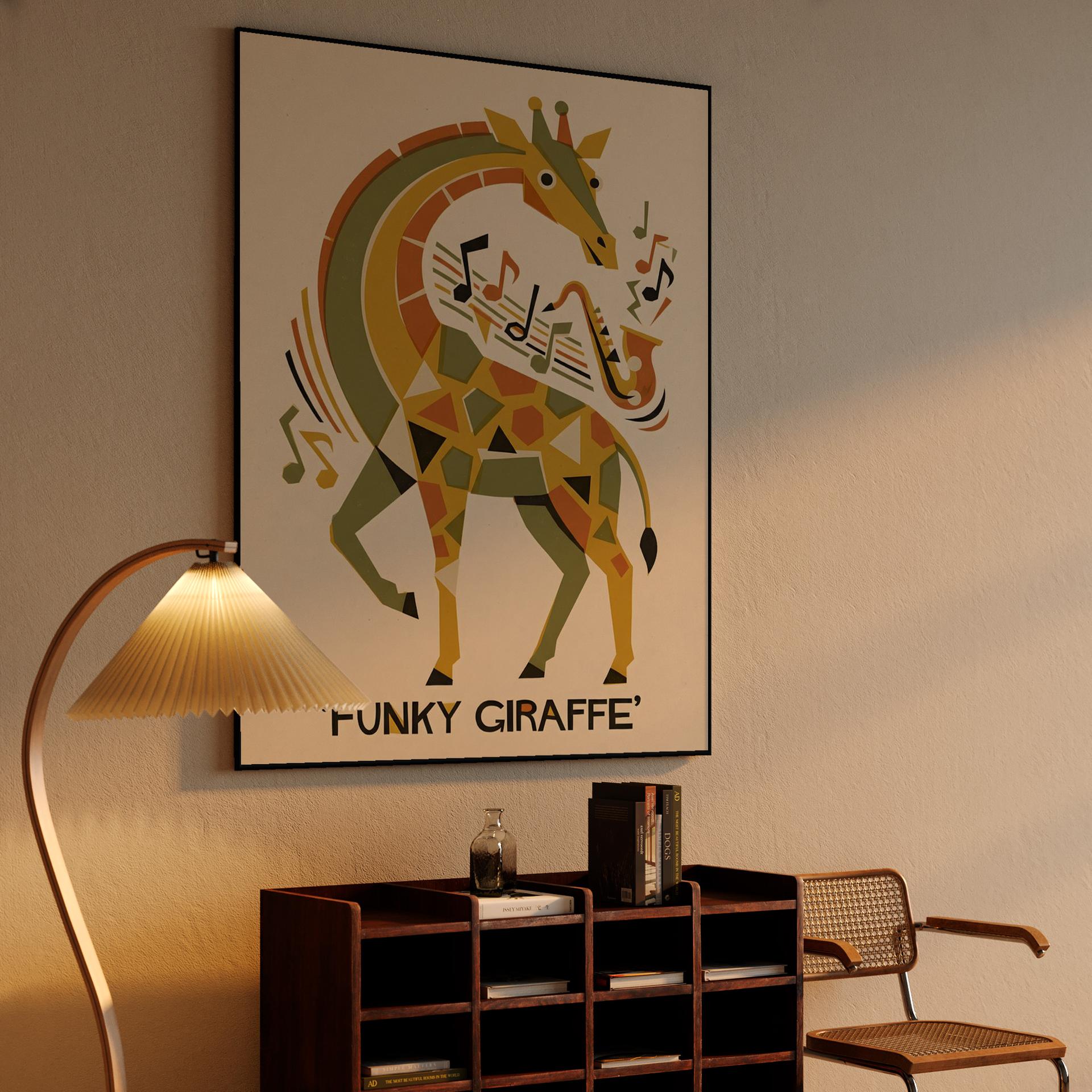Funky Jazz Giraffe Geometric Poster