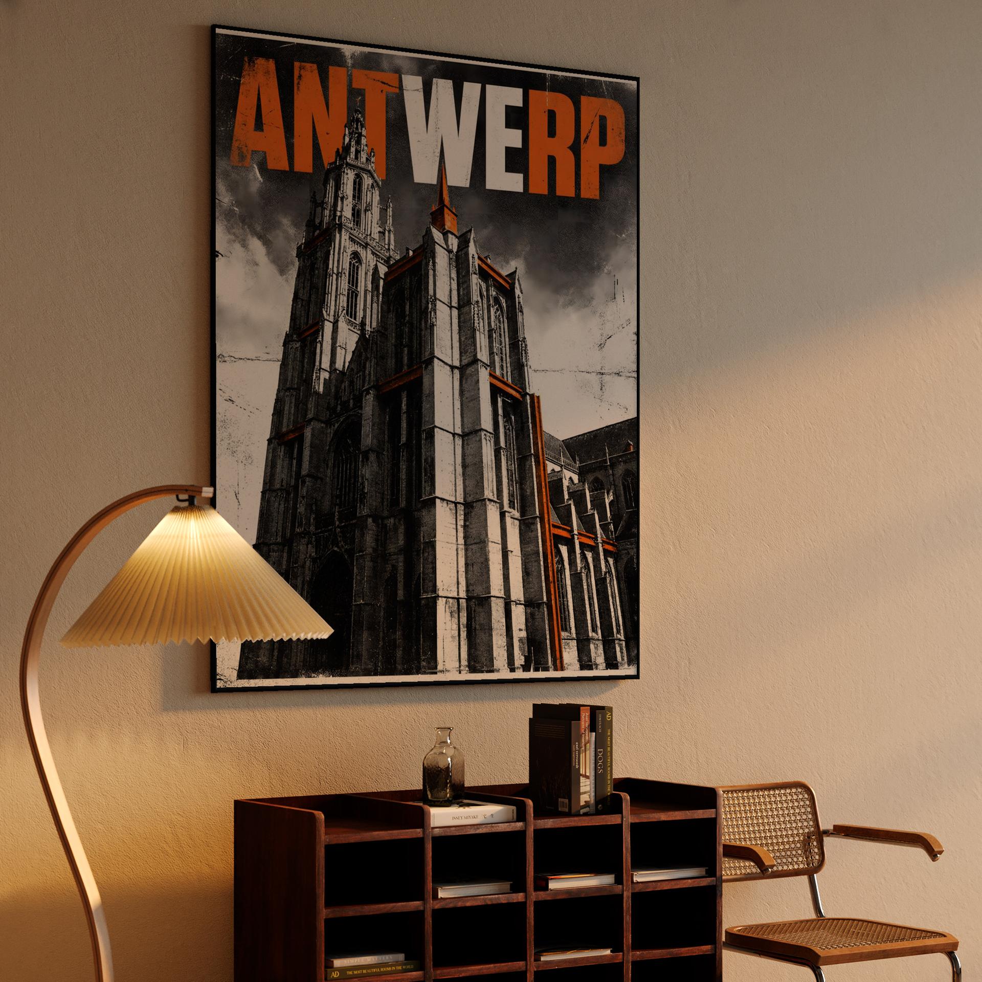 Antwerp Cathedral Grunge Urban Poster