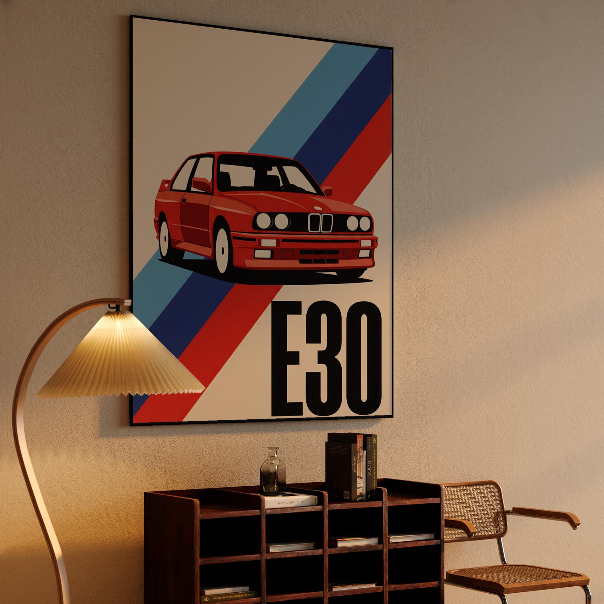BMW E30 Red Vector Poster