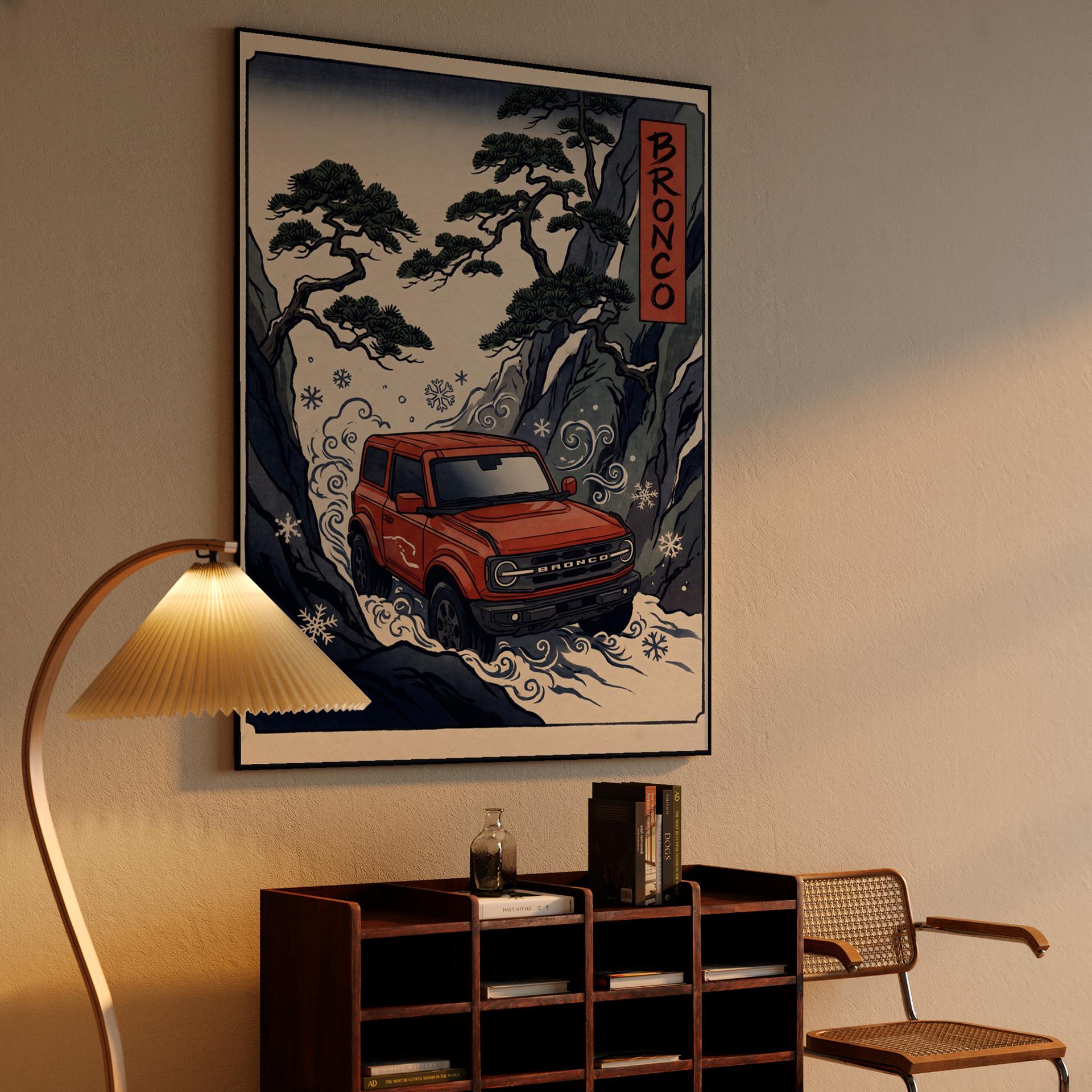 Winter Spirit: Ford Bronco Ukiyo-e Mountain Pass