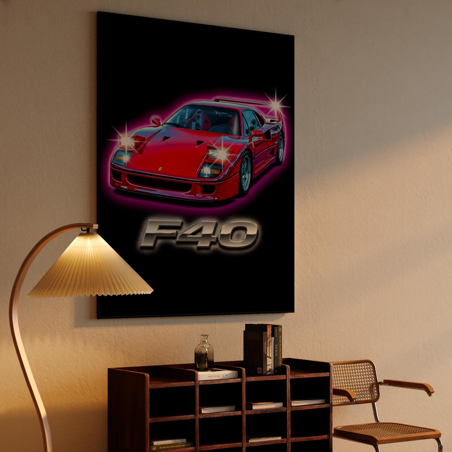 Ferrari F40 Neon Chrome Retro Graphic