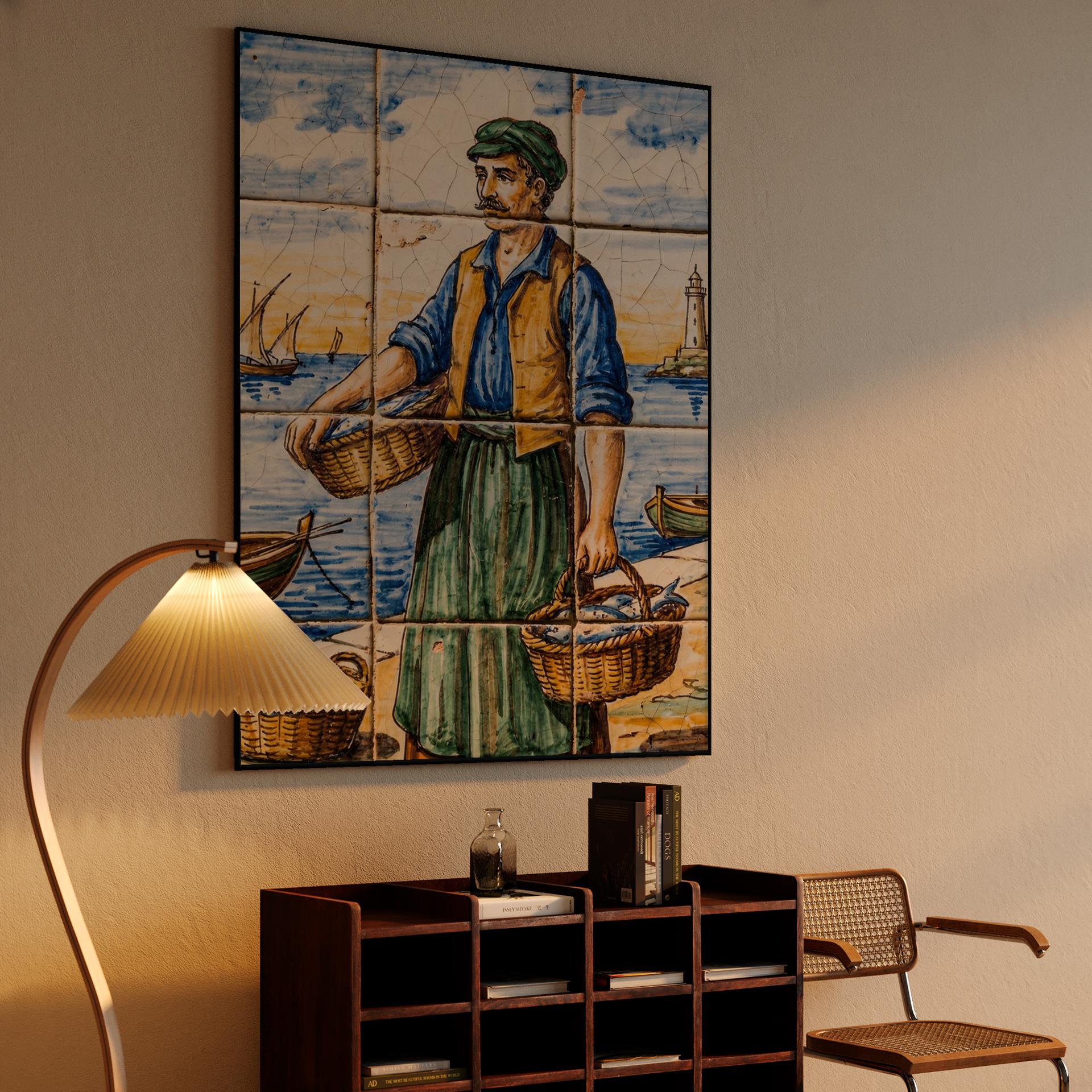 Traditional Fisherman: Andalusian Ceramic Tile Mural
