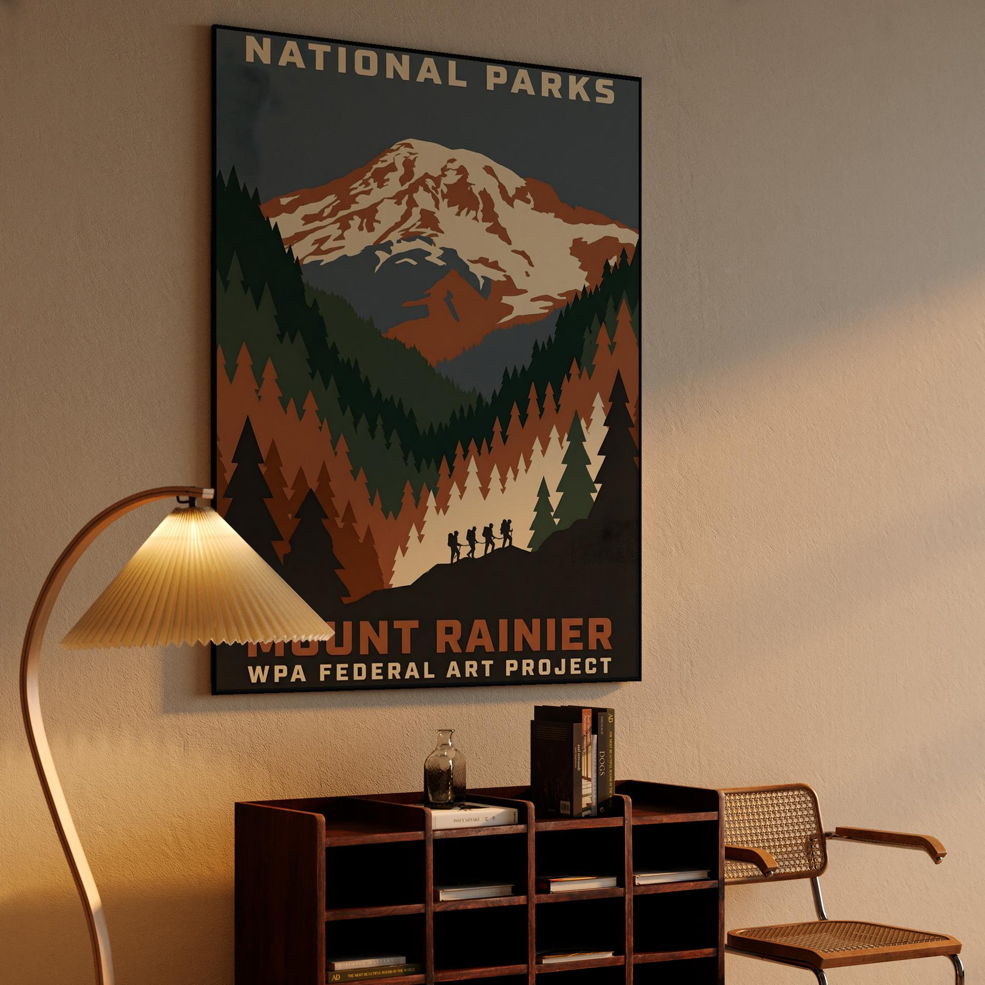 Majestic Mount Rainier: WPA Style National Park Poster