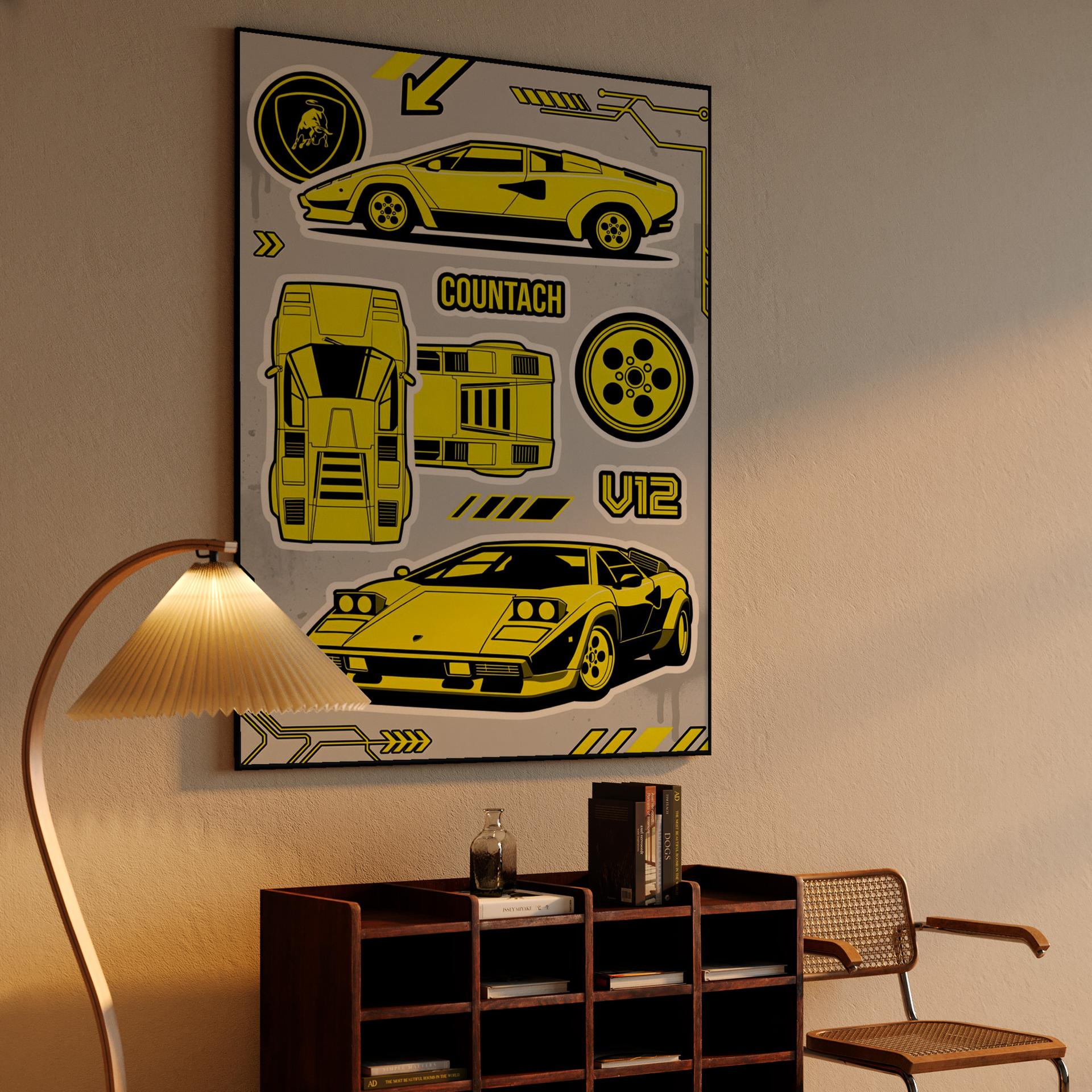 Lamborghini Countach V12 Technical Sticker Graphic