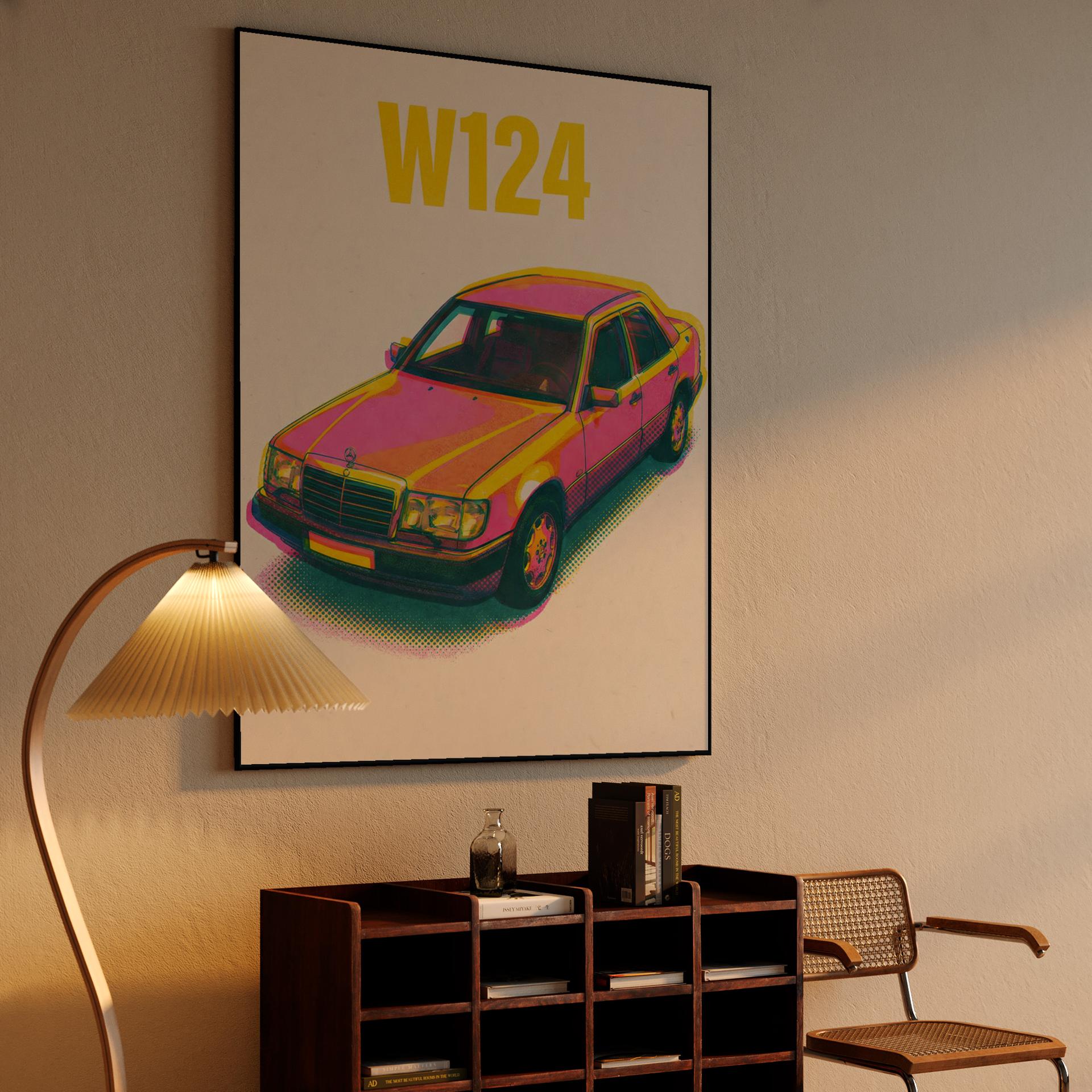 W124 Vibrant Retro: Pop Art Mercedes Illustration