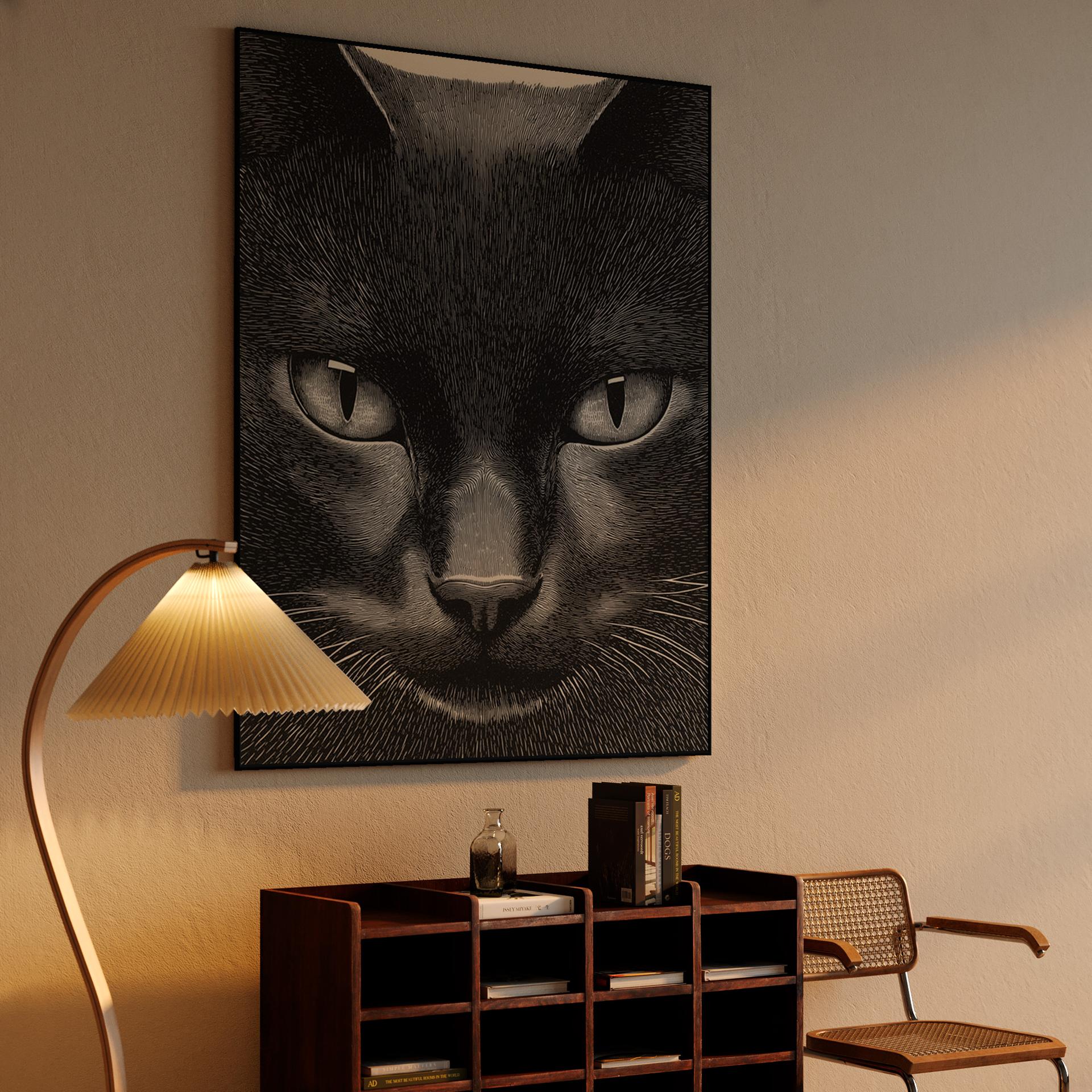 Intense Black Cat Engraving