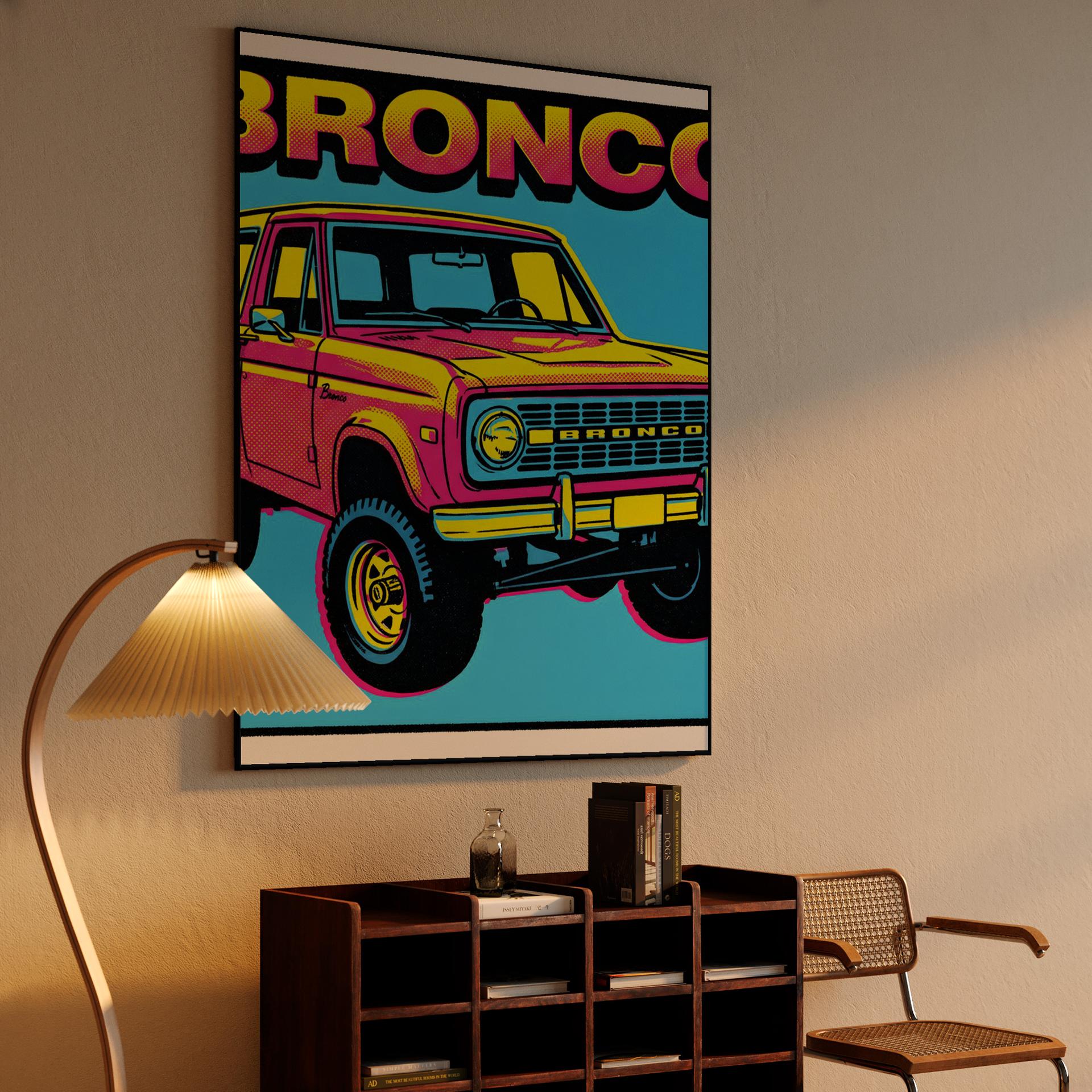 Vibrant Retro Pink Ford Bronco Illustration