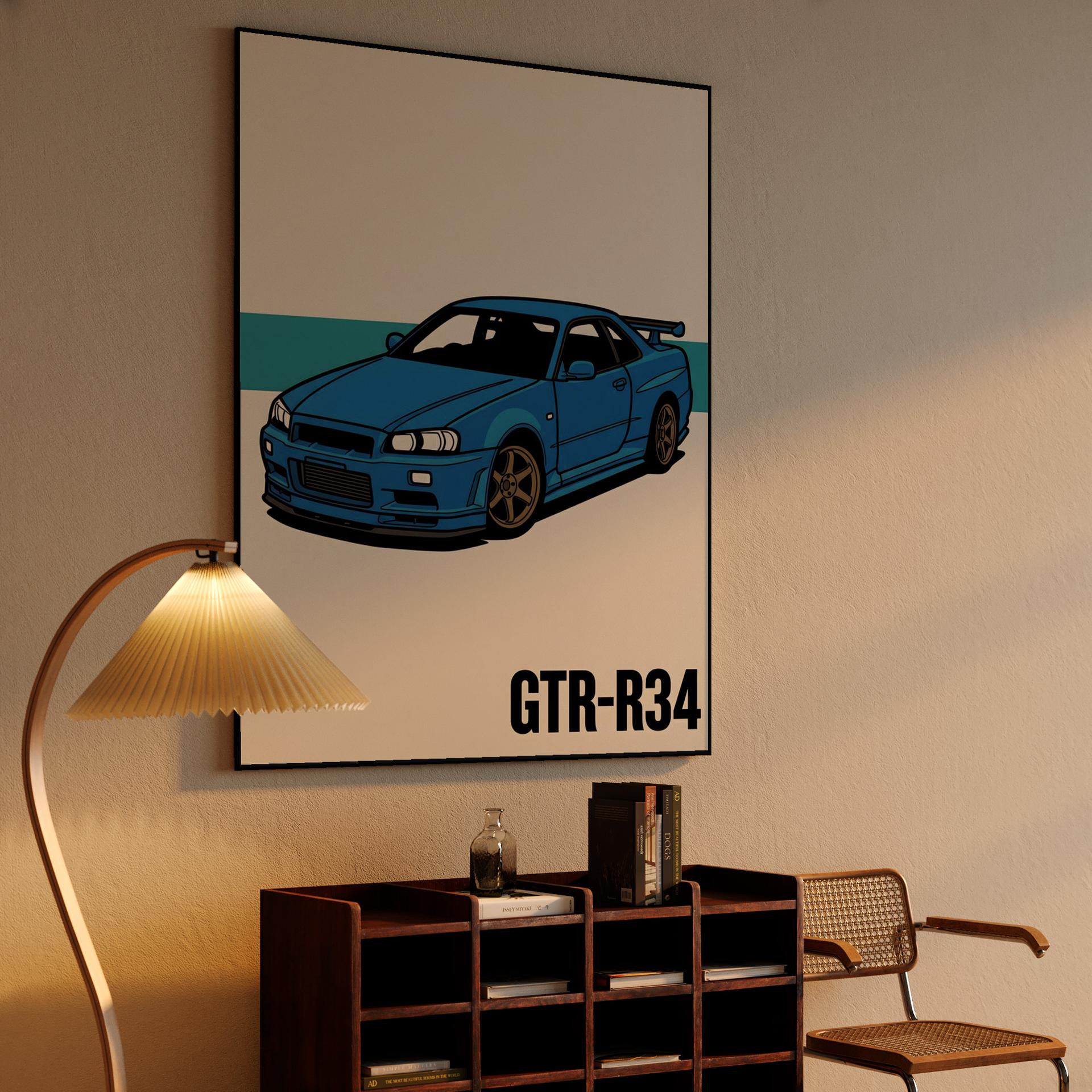 Nissan Skyline GT-R R34 Minimalist Blue Illustration
