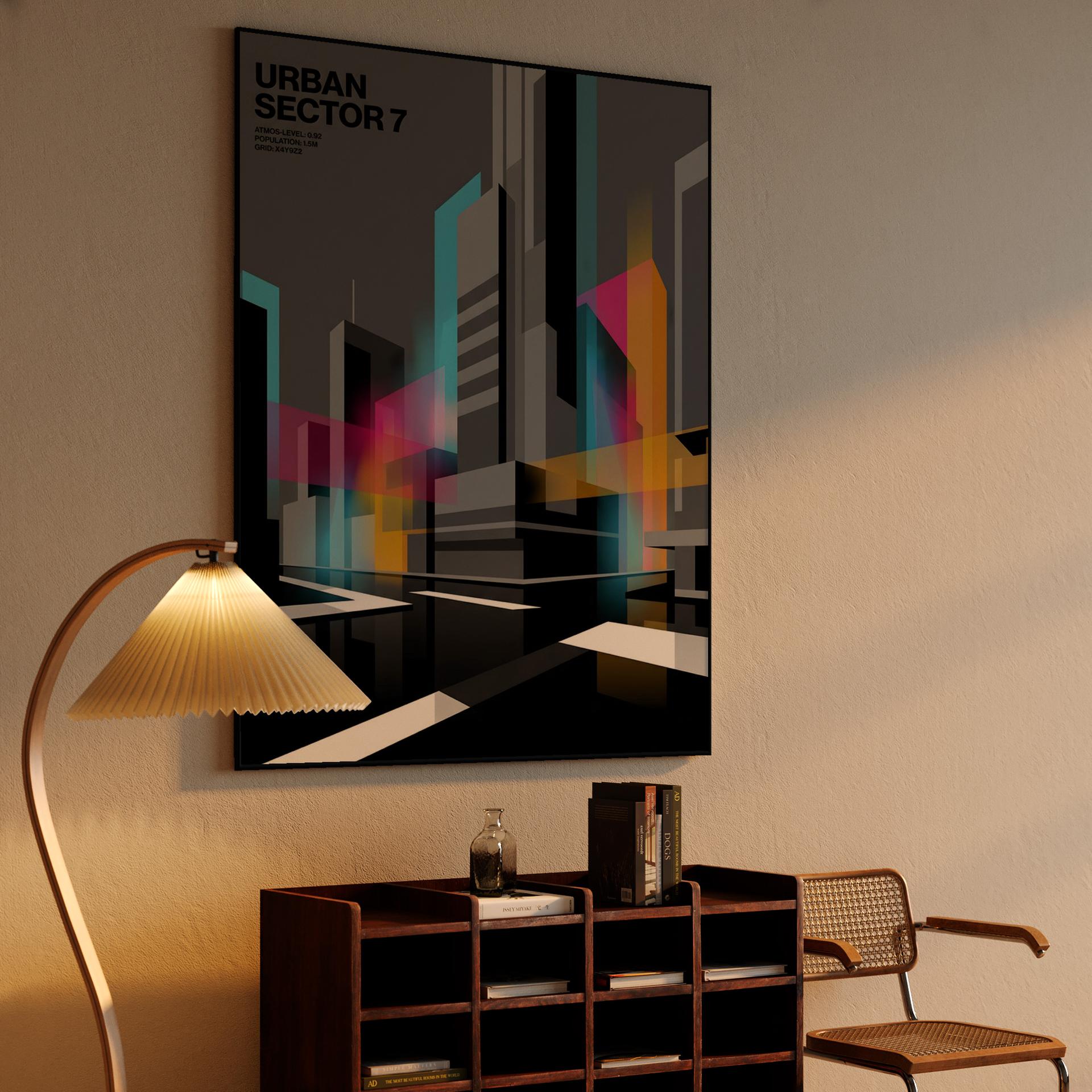 Urban Sector 7: Geometric Cyberpunk Cityscape