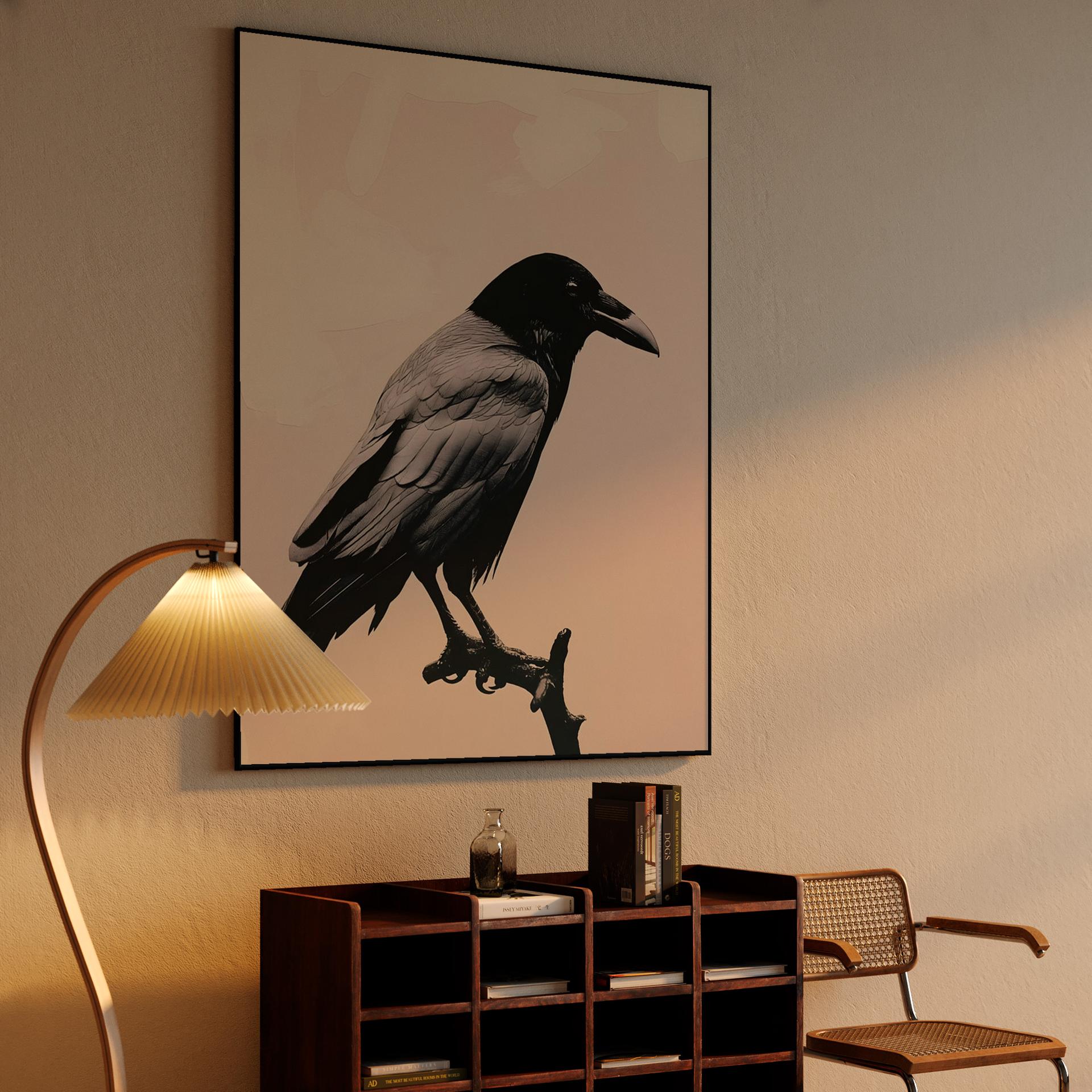 Solitary Raven on Pastel Pink