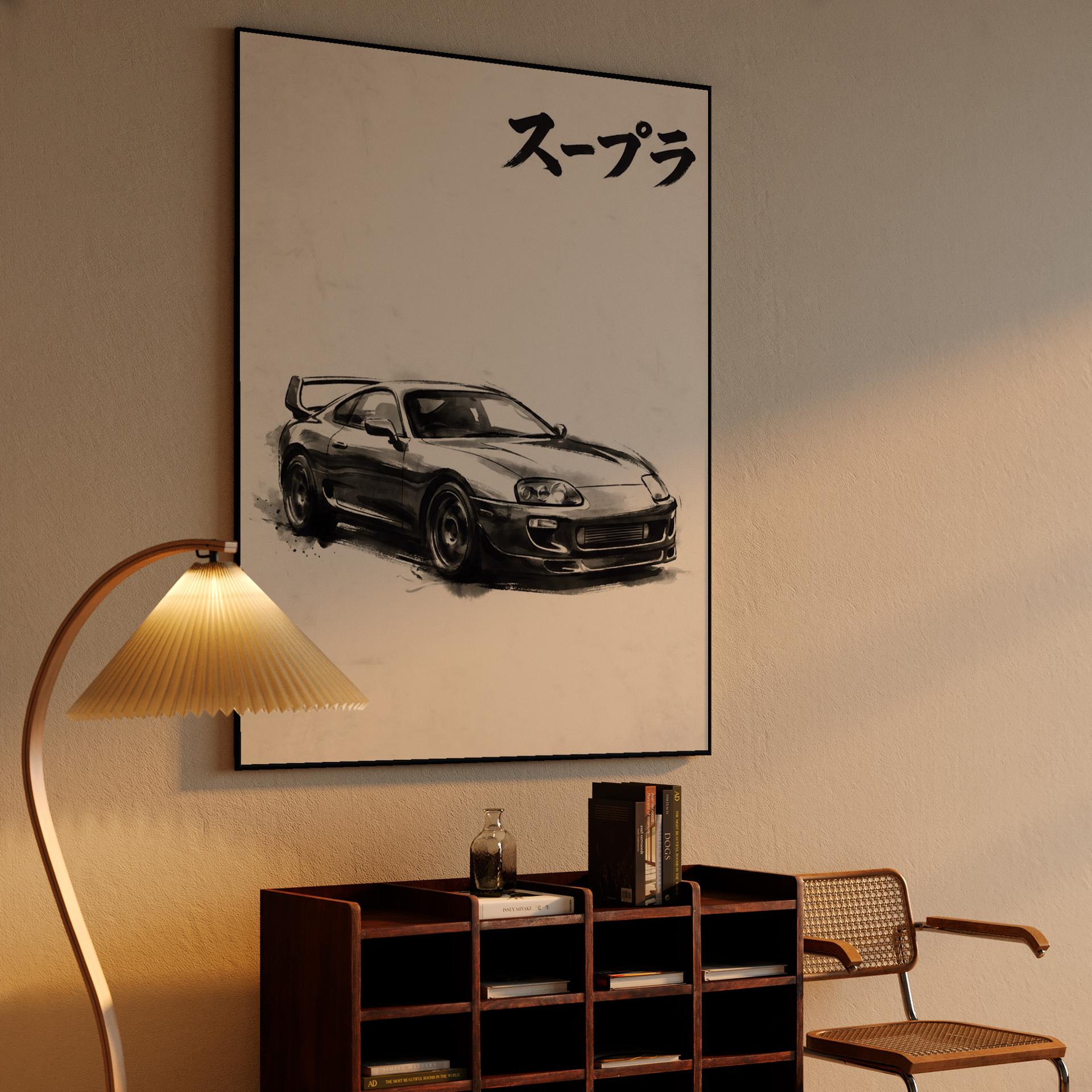 Toyota Supra A80 Sumi-e Ink Illustration