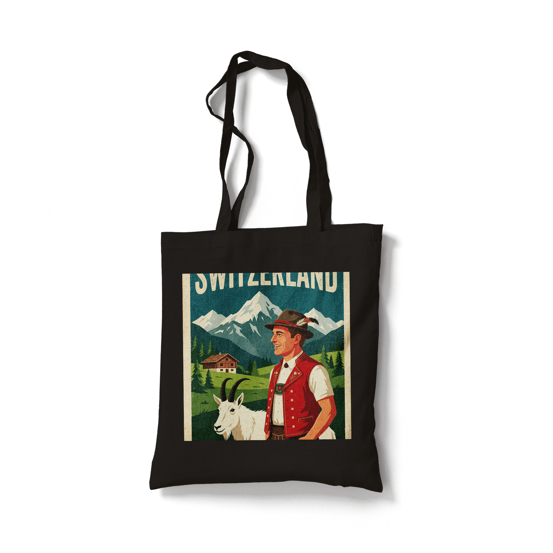Swiss Alps Heritage - Traditional Wanderer and Goat Travel Poster
