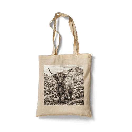 Highland Majesty: Sepia Ink Drawing of a Scottish Cow wall art poster