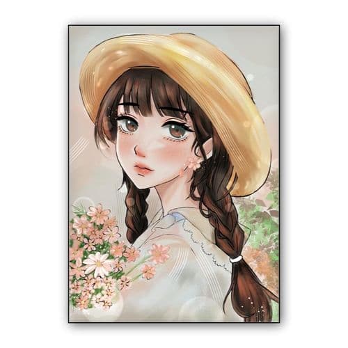 Beoutiful anime girl , spring flowers wall art poster