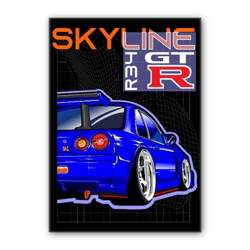 Skyline R34 GTR Blue back wall art poster