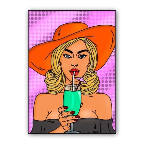 Woman with drink wall art poster