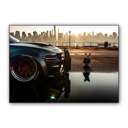 Dodge Charger SRT Hellcat Widebody with dog wall art poster