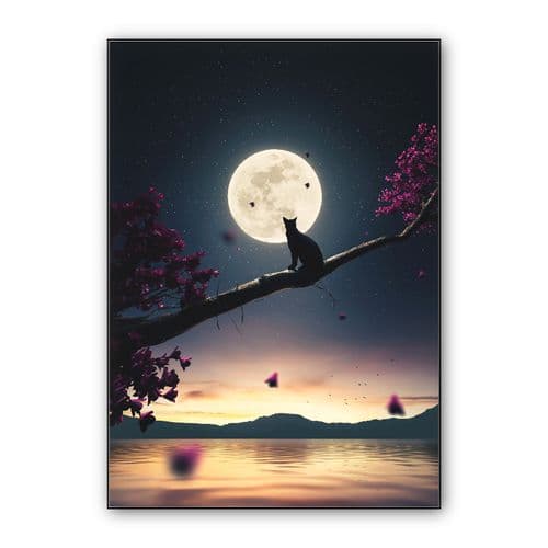 Cat Moon and Stars 3D wall art poster