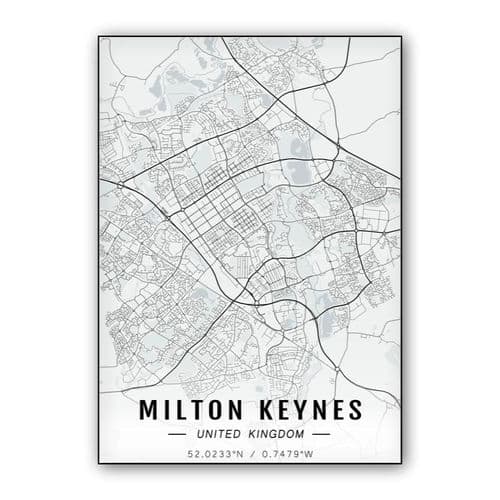 Milton Keynes map wall art poster