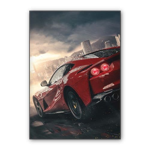Ferrari in the Rain wall art poster