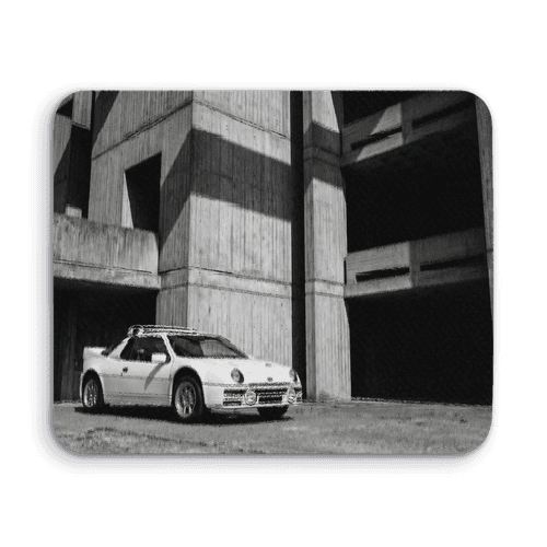 Stark Contrast: Ford RS200 and Brutalist Architecture wall art poster