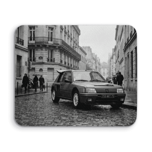 Rainy Paris - Peugeot 205 T16 on Cobblestone wall art poster