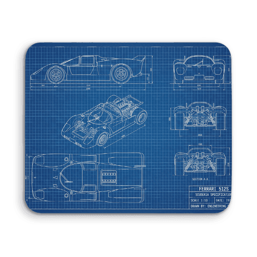 Ferrari 512S Scuderia Specification Technical Blueprint wall art poster