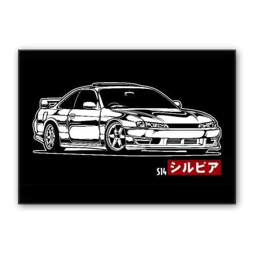 Monochrome Nissan Silvia S14 wall art poster
