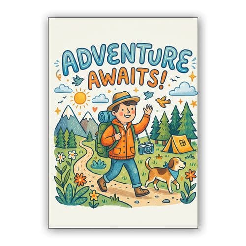 Adventure Awaits Hiking Illustration wall art poster