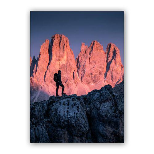 Tre Cime Sunset Hiker Photography wall art poster