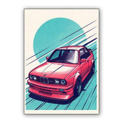 BMW E30 M3 Retro Halftone wall art poster