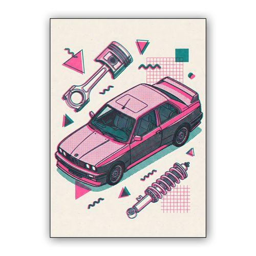 BMW E30 M3 Memphis Parts Illustration wall art poster