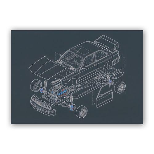 BMW E30 M3 Exploded Technical View wall art poster