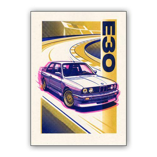 BMW E30 M3 Retro Track Pop Art wall art poster