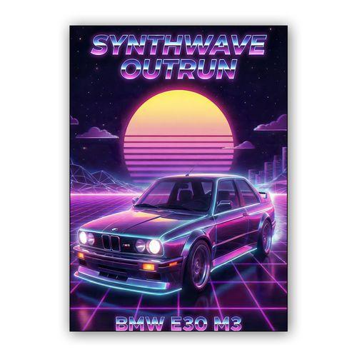 BMW E30 M3 Synthwave Outrun Poster wall art poster