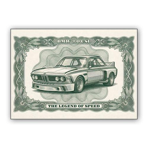 BMW 3.0 CSL Banknote Engraving wall art poster