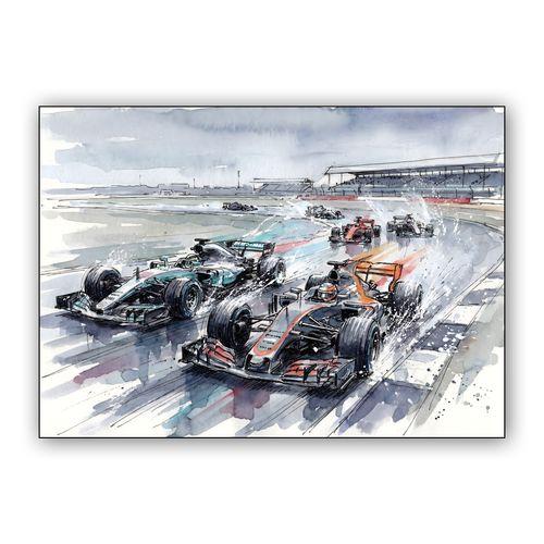 Silverstone Spray: Grand Prix Battle in the Rain wall art poster