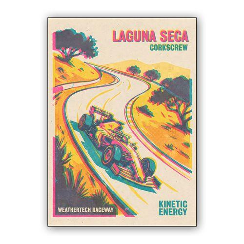 Kinetic Energy: Laguna Seca Corkscrew Retro Racing Poster wall art poster