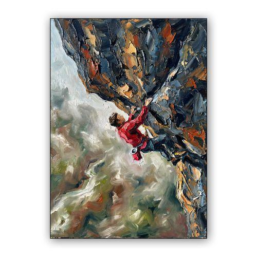 The Ascendant's Resolve: Impasto Rock Climbing wall art poster