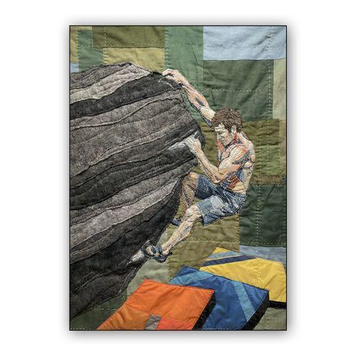 Fabric of Focus: Hand-Stitched Bouldering Collage wall art poster