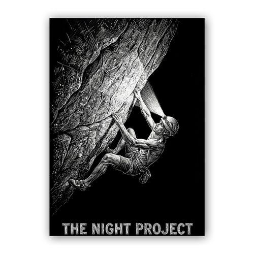 The Night Project: Woodcut Rock Climbing Illustration wall art poster