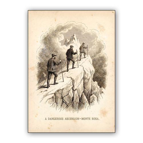A Dangerous Ascension: Vintage Monte Rosa Mountaineering Engraving wall art poster