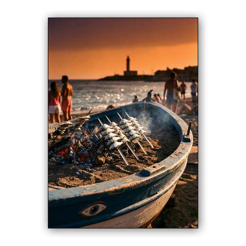 Sunset Espetos: A Traditional Taste of Málaga wall art poster