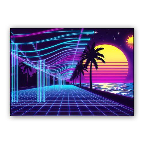 Neon Dream: Málaga Port Synthwave Sunset wall art poster