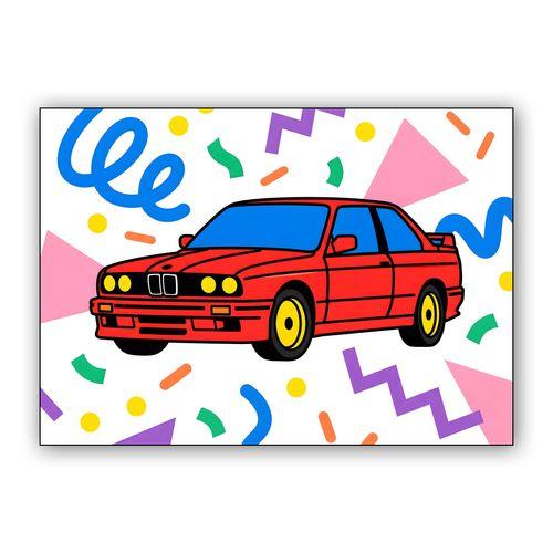 BMW E30 M3: 90s Memphis Pop wall art poster